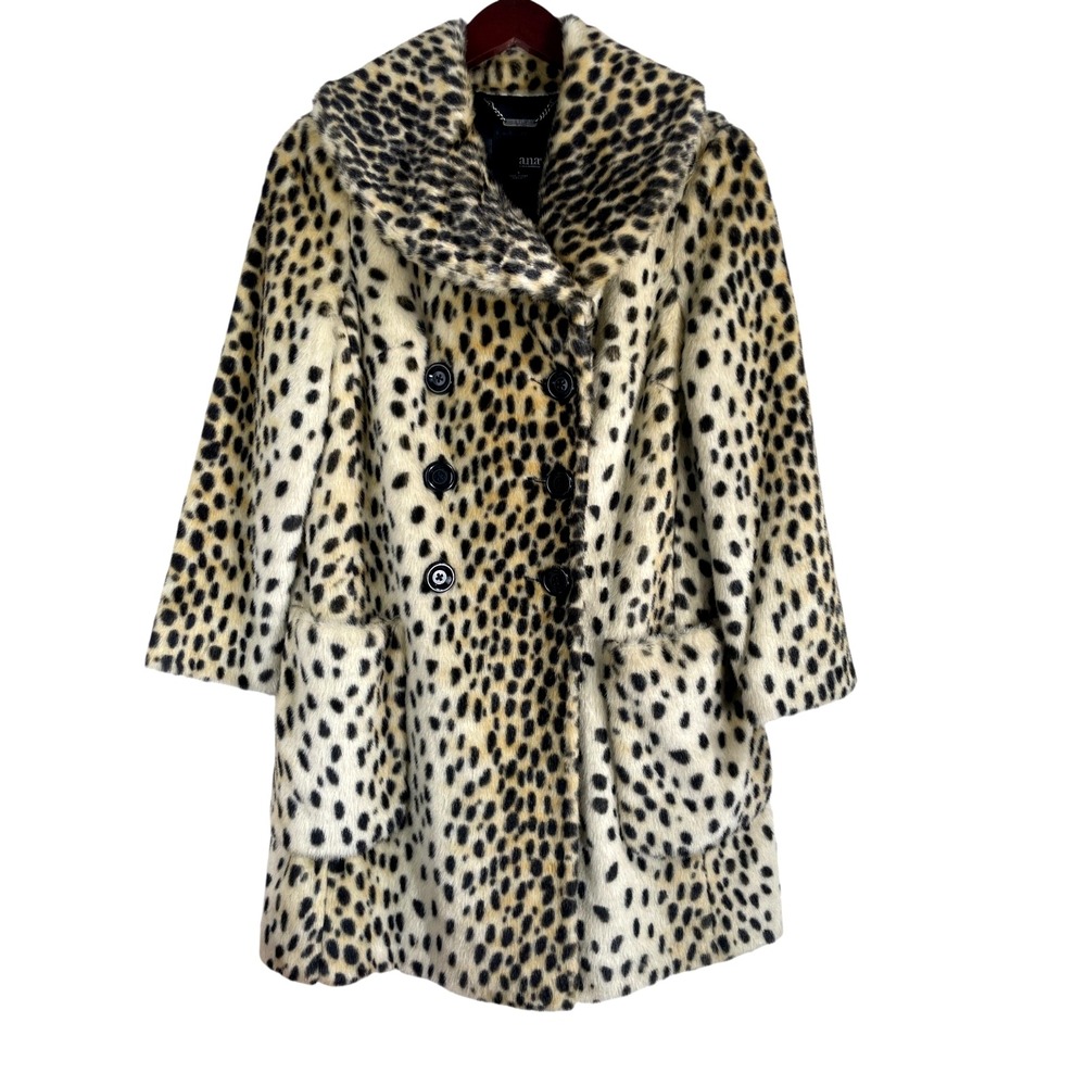a.n.a A New Approach Double Breasted Cheetah Faux Fur‎ Coat 3/4 Sleeve Small
